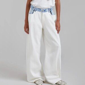 The Frankie Shop Hayla Contrast Denim Pants - OFF WHITE/BLUE